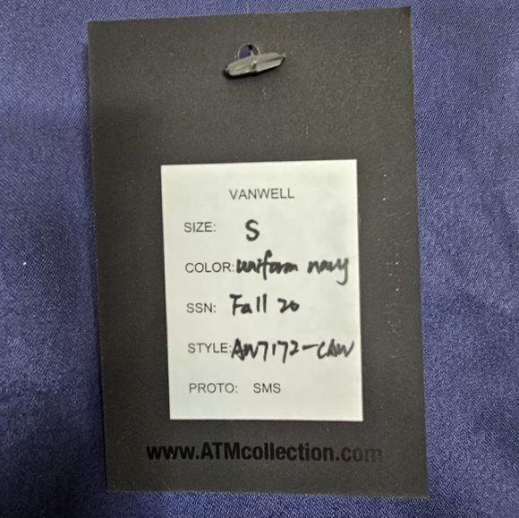 Atm size Small navy short-sleeve satin slip A-line dress midi NWT - Picture 3 of 6